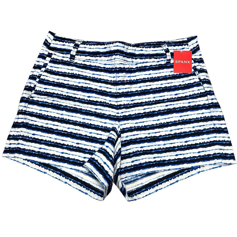 Spanx Sunshine Pull On Shorts Blue Painted Stripes UPF 50+ 4” Womens Medium